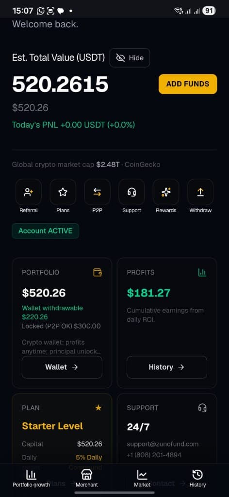 Zuno dashboard mobile preview